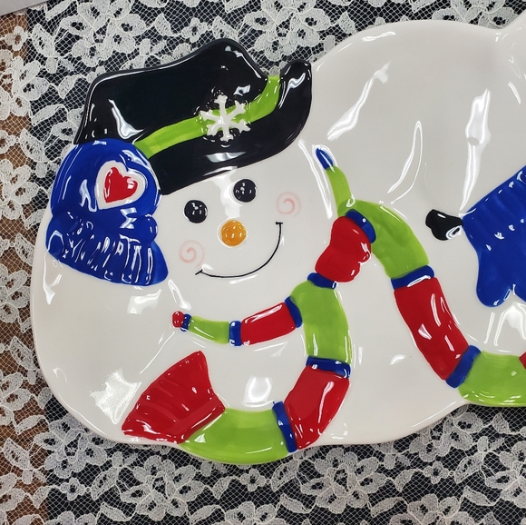 Snowman Stoneware Tray New Serve, Microwaveable, Oven safe Home Interiors - Picture 1 of 10